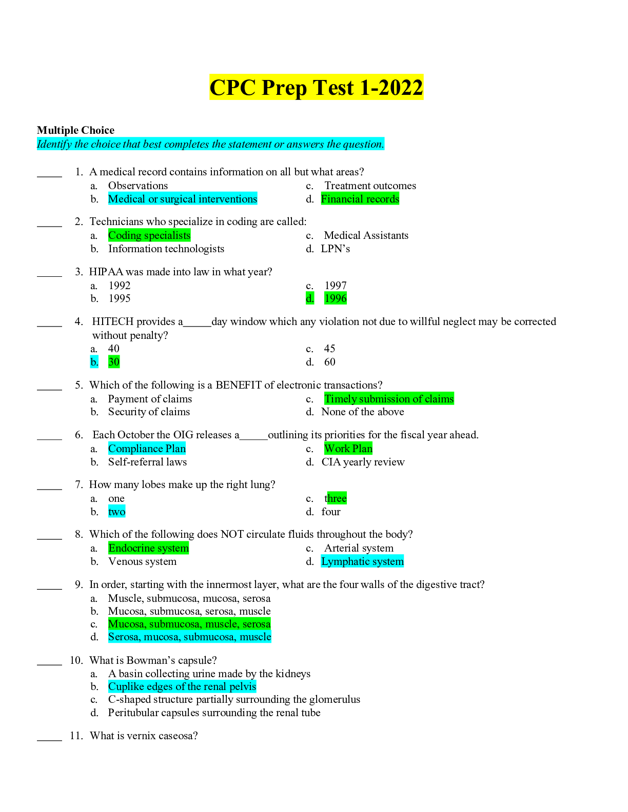 Preview image of CPC Prep Test 1-2022 document